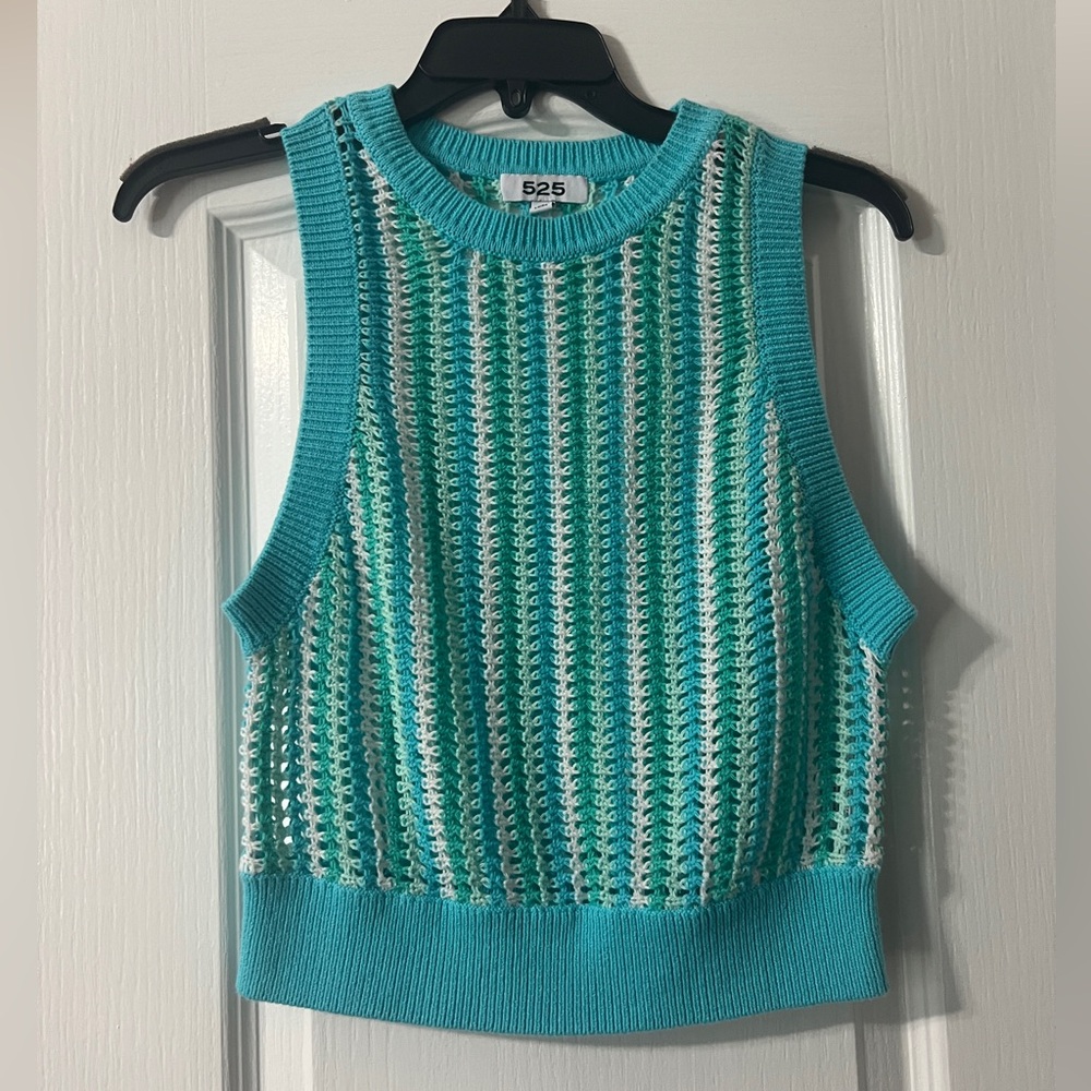 525 America Aqua & White Striped Knit Sleeveless Tank